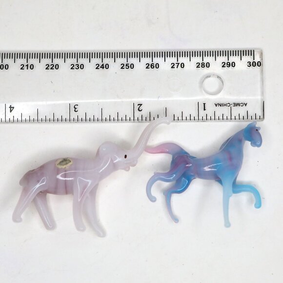Vintage Mini Glass Animal Figurines Set Horse & Elephant Murano Style Pink Blue - Picture 6 of 15